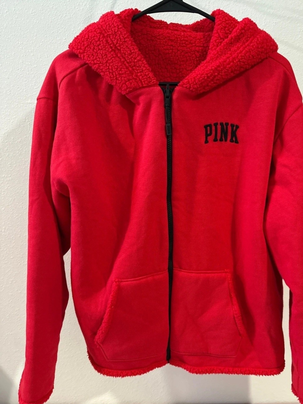 PINK Victoria's Secret Kids Red Sherpa-Lined Zip Hoodie